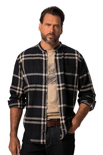 JP 1880 Herren große Größen Übergrößen Menswear L-8XL Leinenmix-Hemd, Langarm, Stehkragen, Modern Fit, bis 8 XL Navy blau 8XL 823605130-8XL von JP 1880