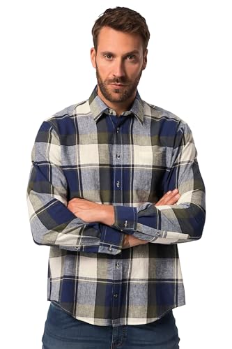 JP 1880 Herren große Größen Übergrößen Menswear L-8XL Leinenmix-Karohemd, Langarm, Kentkragen, Modern Fit, Tall moosgrün 3XT 824190438-3XT von JP 1880