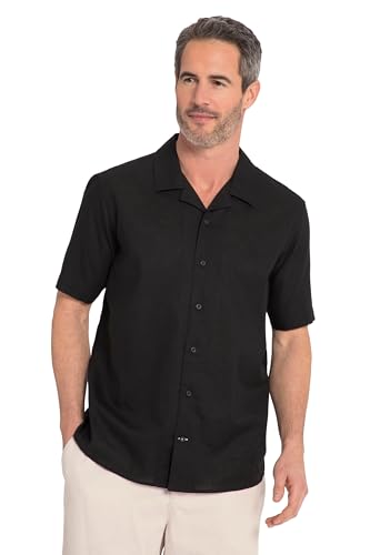 JP 1880 Herren große Größen Übergrößen Menswear L-8XL Leinenmixhemd, Halbarm, Kubakragen, Modern Fit schwarz 3XL 805724130-3XL von JP 1880