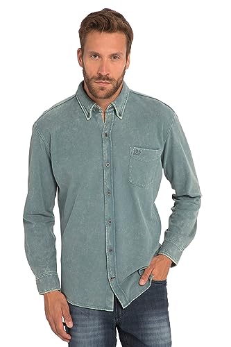 JP 1880 Herren große Größen Übergrößen Menswear L-8XL Piqué-Hemd, Langarm, Acid Washed, Kentkragen, Modern Fit, bis 8 XL Blue Denim 3XL 822053902-3XL von JP 1880