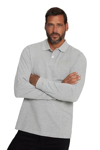 JP 1880 Herren Langarm Embro Poloshirt, Grau Melange, 3XL EU von JP 1880