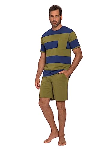 JP 1880 Herren große Größen Übergrößen Menswear L-8XL Schlafanzug, Homewear, kurzer Zweiteiler, Ringelshirt, Shorts Olive 3XL 818389650-3XL von JP 1880