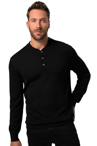JP 1880 Herren große Größen Übergrößen Menswear L-8XL Strick-Poloshirt FLEXNAMIC®, Langarm, Merino-Mix, bis 7 XL schwarz 4XL 829307100-4XL von JP 1880