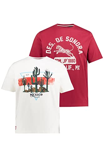 JP 1880 Herren, 2er-Pack, Halbarm, Print T-Shirt, dunkel weinrot, 3XL von JP 1880