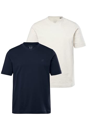 JP 1880 Herren große Größen Menswear L-8XL JP1880 T-Shirts, Basic, 2er-Pack, V-Ausschnitt, Halbarm, bis 8 XL Natur Melange 4XL 711318201-4XL von JP 1880