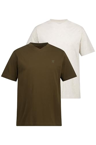 JP 1880 Herren große Größen Übergrößen Menswear L-8XL T-Shirts, Basic, 2er-Pack, V-Ausschnitt, Halbarm, bis 8 XL baumrinde 3XL 711318646-3XL von JP 1880