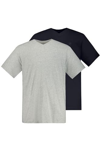 JP 1880 Herren große Größen Übergrößen Menswear L-8XL JP1880 T-Shirts, Basic, 2er-Pack, V-Ausschnitt, Halbarm, bis 8 XL hellgrau mélange L 711318134-L von JP 1880