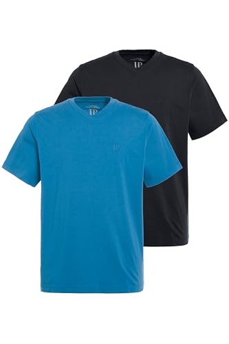 JP 1880 Herren große Größen Übergrößen Menswear L-8XL JP1880 T-Shirts, Basic, 2er-Pack, V-Ausschnitt, Halbarm, bis 8 XL stahlblau XXL 711318743-XXL von JP 1880