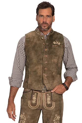 JP 1880 Herren große Größen Übergrößen Menswear L-8XL Weste, Ziegen Veloursleder, Tracht, Stehkragen moos 66 796703332-66 von JP 1880