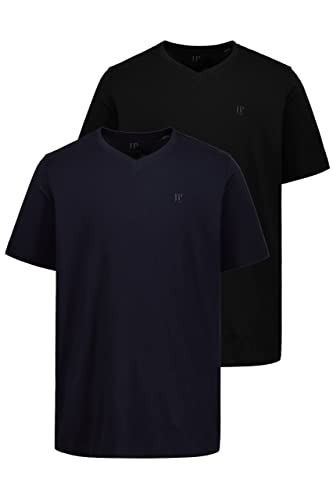 JP 1880 Herren große Größen Übergrößen Menswear L-8XL JP1880 T-Shirts, Basic, 2er-Pack, V-Ausschnitt, Halbarm, bis 8 XL schwarz XXL 711318130-XXL von JP 1880