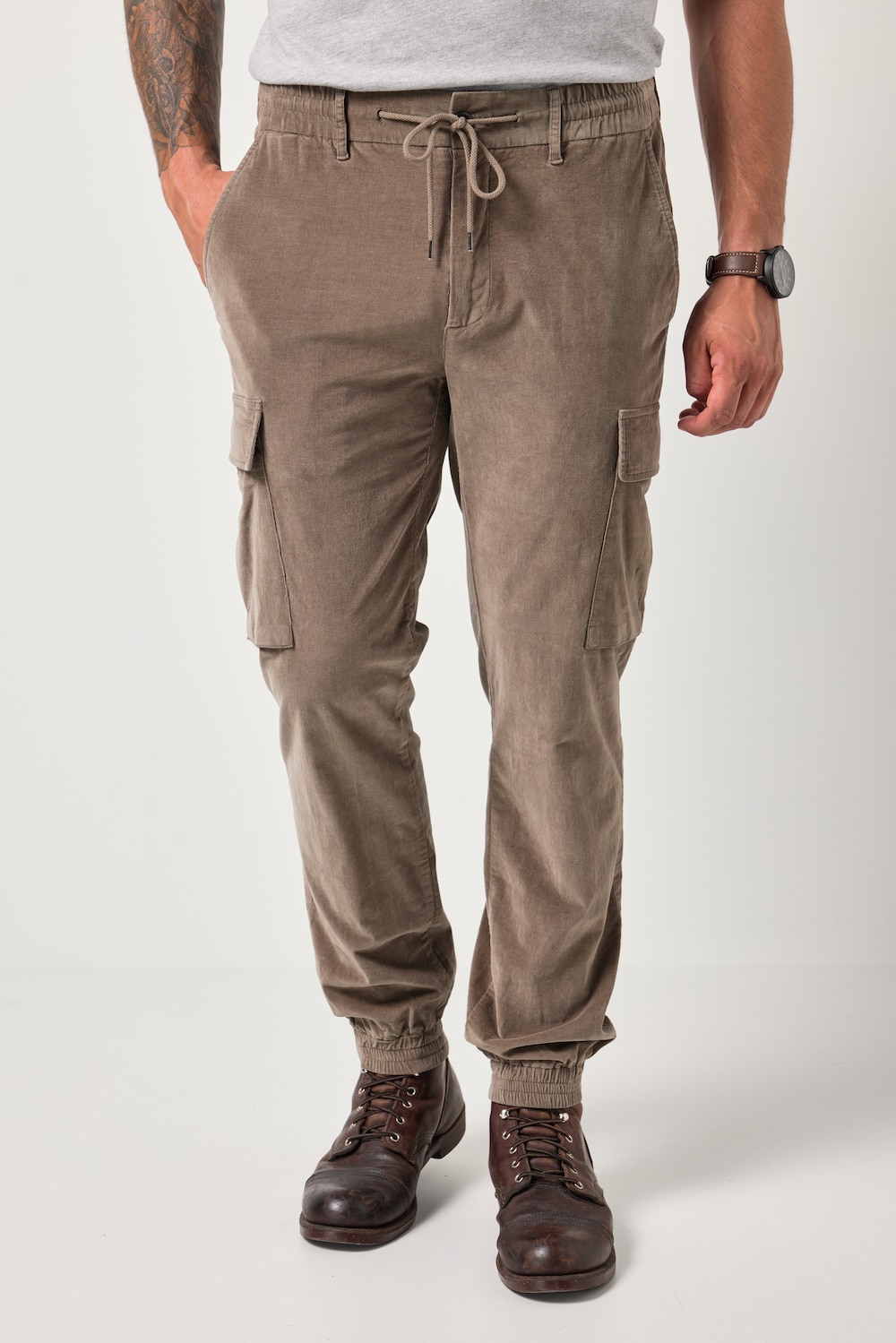 Große Größen JP1880 Cord-Cargohose FLEXNAMIC®, Herren, beige, Größe: 70, Baumwolle, JP1880 von JP1880