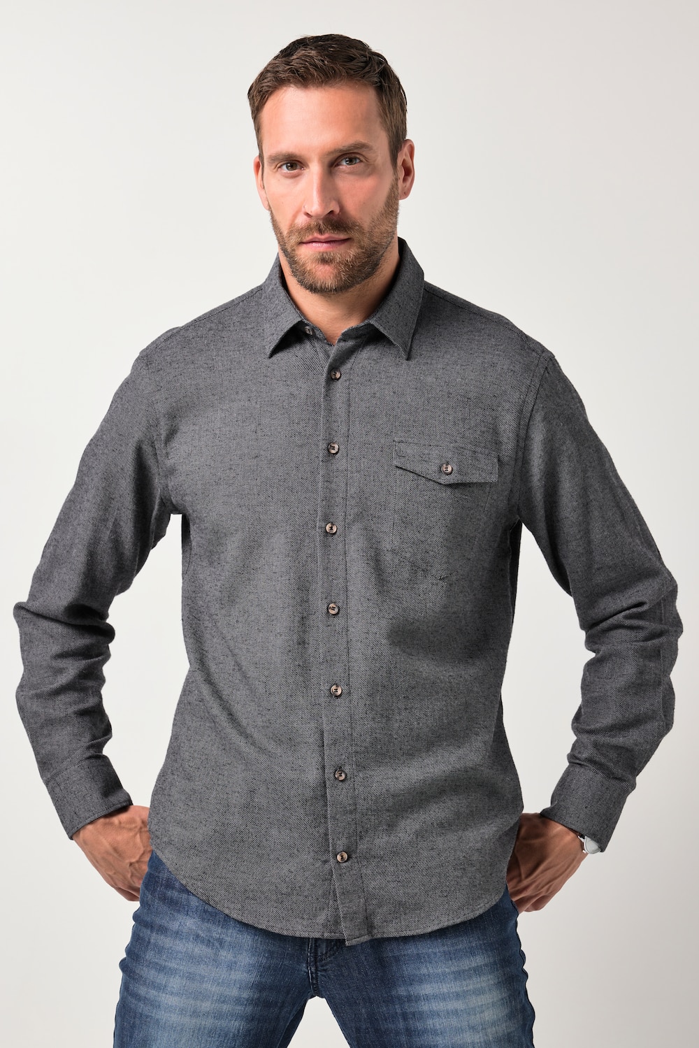 Große Größen JP1880 Flanellhemd, Herren, grau, Größe: XXL, Baumwolle, JP1880 von JP1880