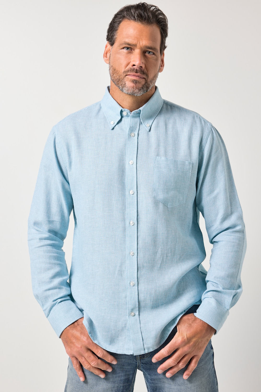 Große Größen JP1880 Hemd, Herren, blau, Größe: 5XL, Leinen/Baumwolle, JP1880 von JP1880