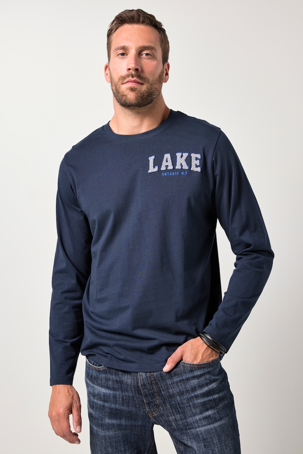 Große Größen JP1880 Langarmshirt, Herren, blau, Größe: L, Baumwolle, JP1880 von JP1880