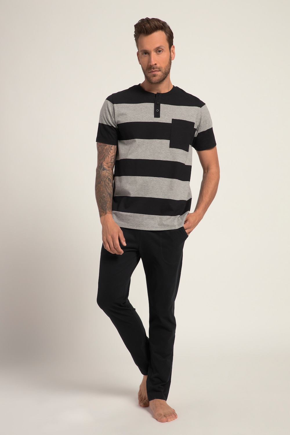 Große Größen JP1880 Schlafanzug, Herren, schwarz, Größe: XL, Baumwolle, JP1880 von JP1880