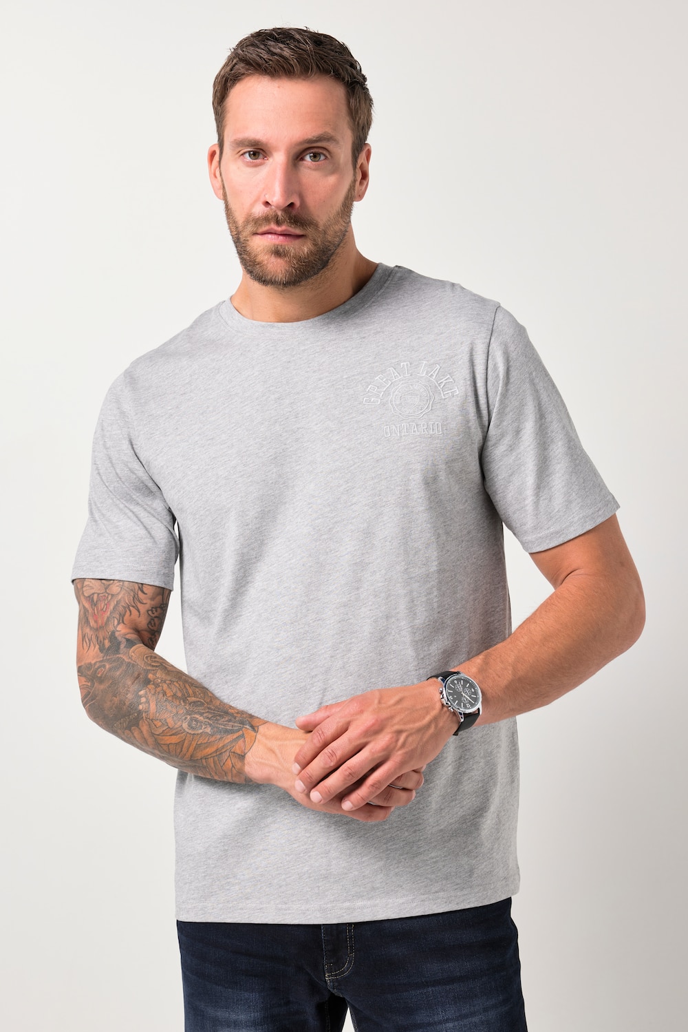 Große Größen JP1880 T-Shirt, Herren, grau, Größe: L, Baumwolle, JP1880 von JP1880