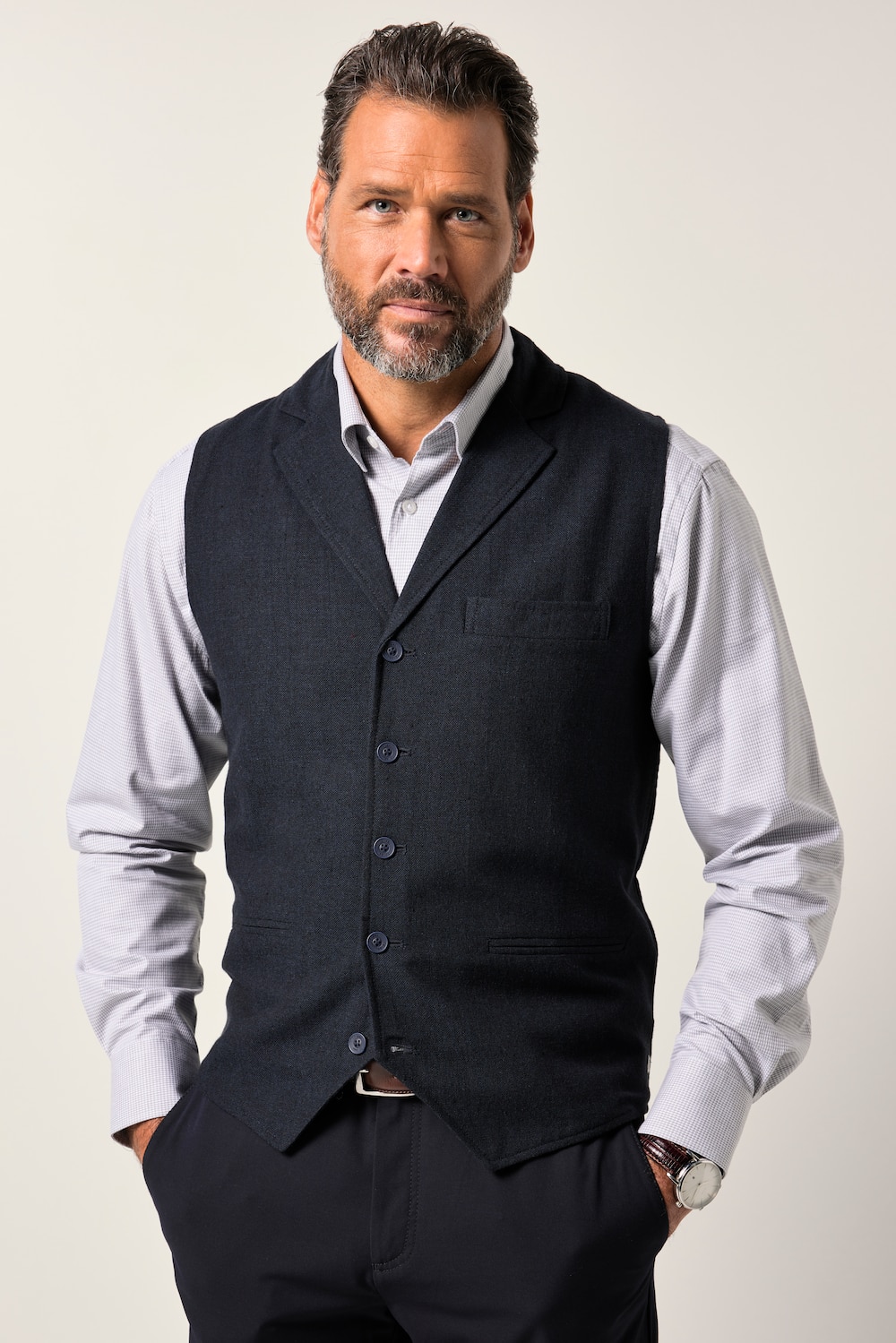 Große Größen JP1880 Tweed-Weste, Herren, blau, Größe: XXL, Polyester/Baumwolle/Wolle, JP1880 von JP1880