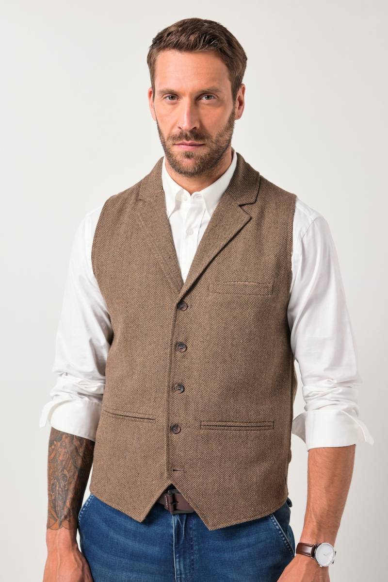 Große Größen JP1880 Tweed-Weste, Herren, braun, Größe: 4XL, Polyester/Baumwolle, JP1880 von JP1880