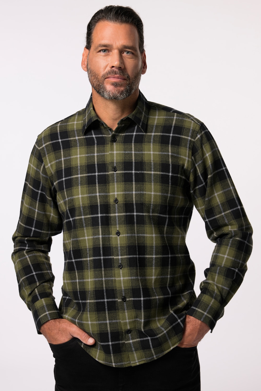 Große Größen Karo-Flanellhemd, Herren, grün, Größe: L, Baumwolle, JP1880 von JP1880