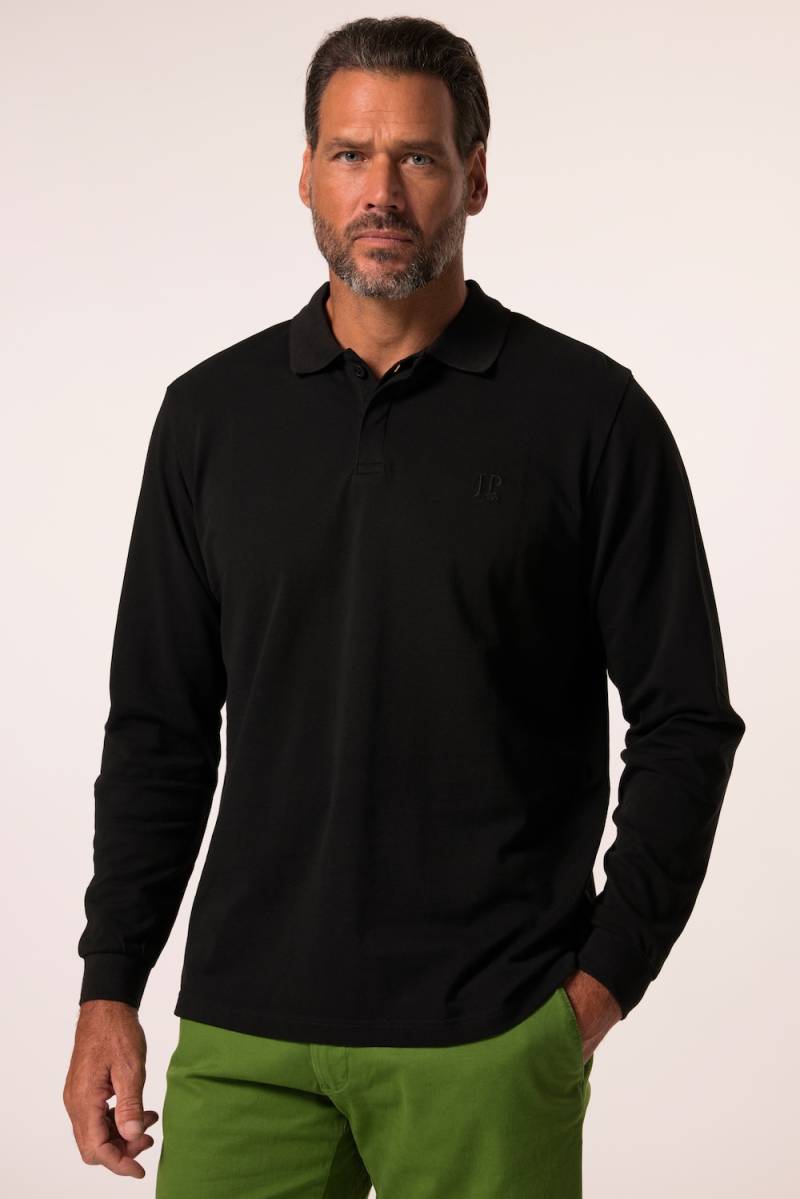Große Größen Langarm-Poloshirt, Herren, schwarz, Größe: 4XL, Baumwolle, JP1880 von JP1880
