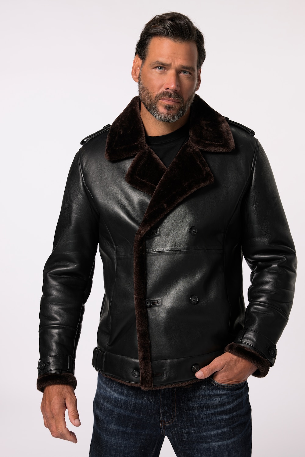 Große Größen Leder-Caban, Herren, braun, Größe: 3XL, Leder/Baumwolle, JP1880 von JP1880