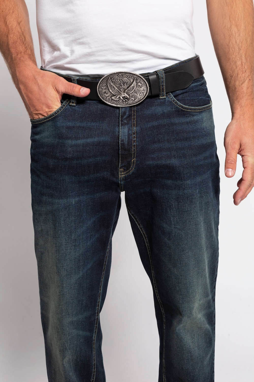 Große Größen Ledergürtel, Herren, schwarz, Größe: 170, Leder, JP1880 von JP1880