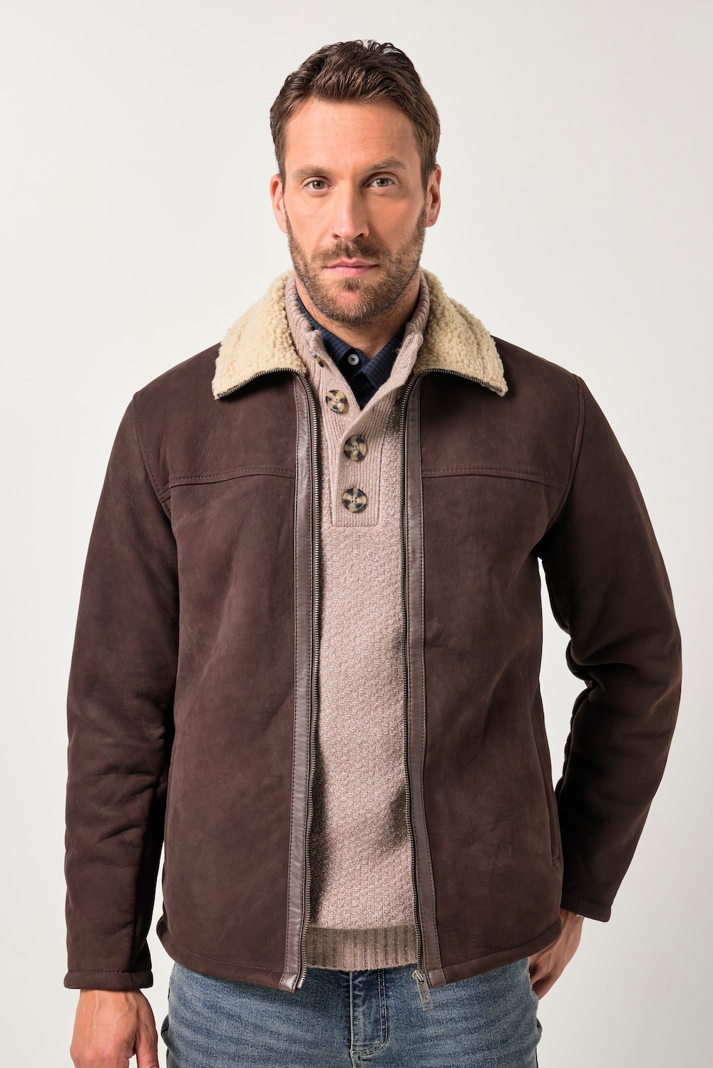 Große Größen Lederjacke mit Teddyfutter, Herren, braun, Größe: 6XL, Polyester/Leder, JP1880 Große Größen Lederjacke mit Teddyfutter, Herren, braun, Größe: 6XL, Polyester/Leder, JP1880 von JP1880