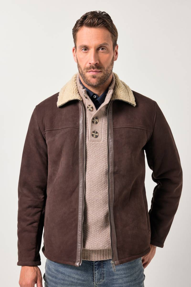 Große Größen Lederjacke mit Teddyfutter, Herren, braun, Größe: L, Polyester/Leder, JP1880 von JP1880