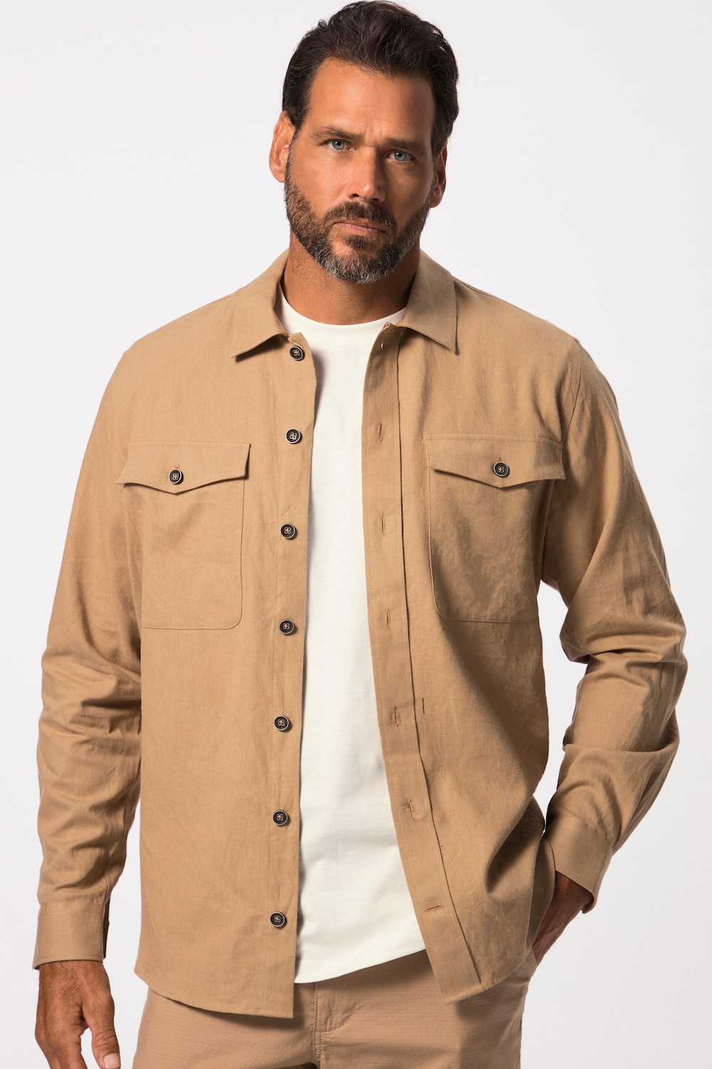 Große Größen Leinenmix-Overshirt, Herren, braun, Größe: 5XL, Leinen/Baumwolle, JP1880 von JP1880