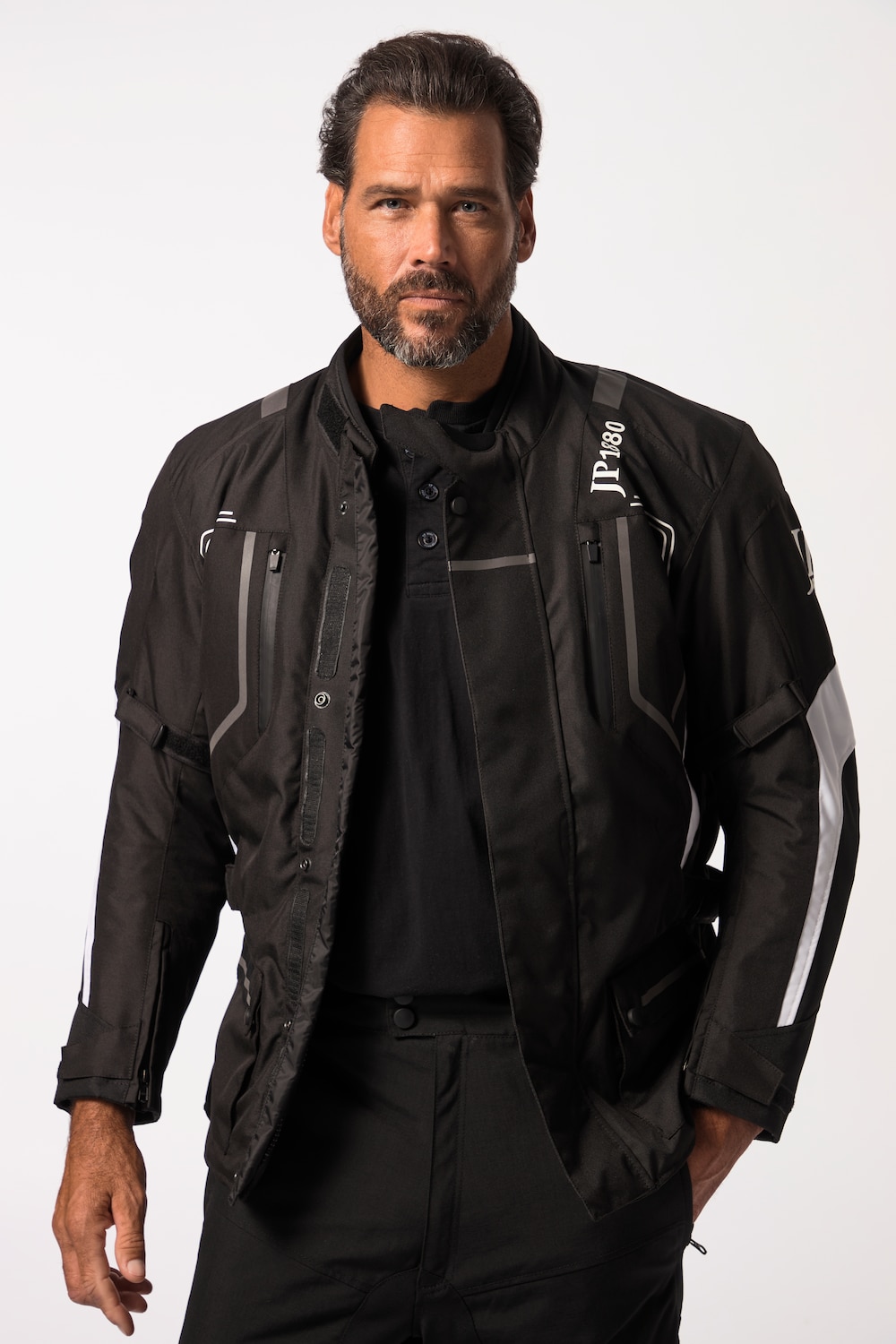 Große Größen Motorrad-Jacke, Herren, schwarz, Größe: 3XL, Polyester, JP1880 von JP1880