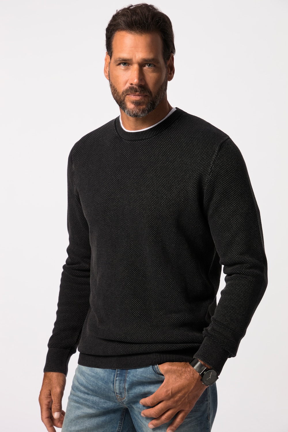 Große Größen Pullover, Herren, schwarz, Größe: XL, Baumwolle, JP1880 von JP1880