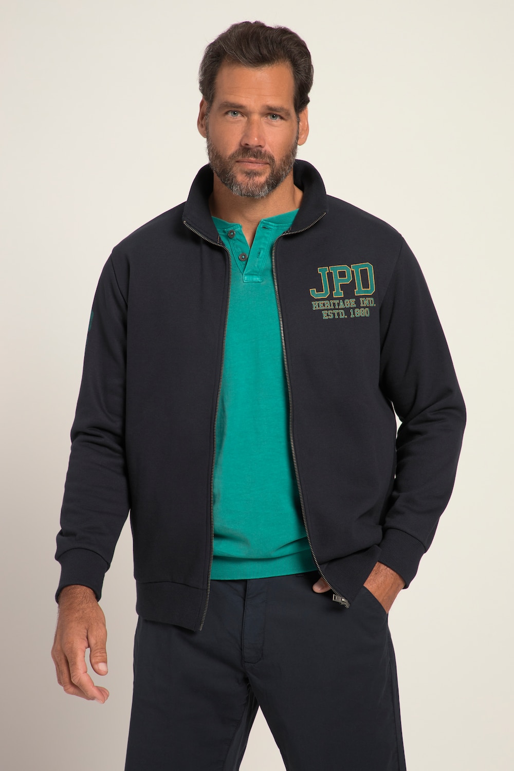 Große Größen Sweatjacke, Herren, blau, Größe: XXL, Baumwolle/Polyester, JP1880 von JP1880