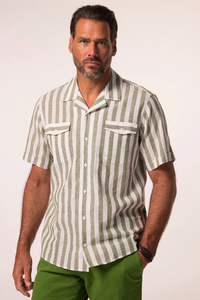 JP1880 Kurzarmhemd Hemd Halbarm Leinenmix Streifen Cuba-Kragen von JP1880