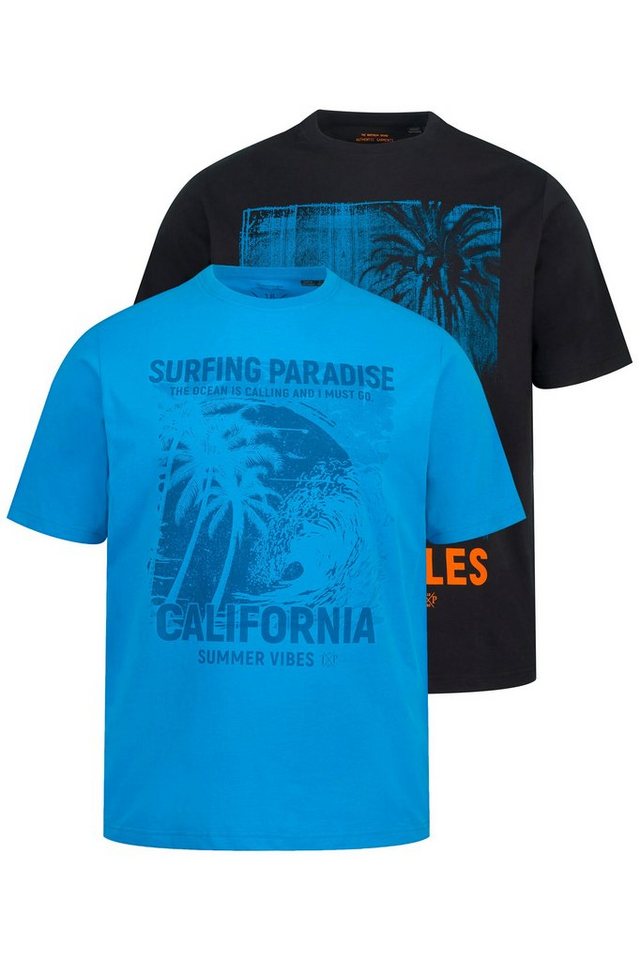 JP1880 T-Shirt T-Shirts 2er-Pack Halbarm Palmen Print Rundhals von JP1880