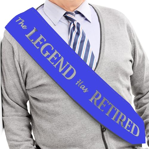 The Legend Has Retired Schärpe - Elegante Goldfolie Legendäre Schärpe für Frauen und Männer & eine große goldene Sicherheitsnadel Perfekt für Ruhestandsfeiern von JPACO (Blau) von JPACO
