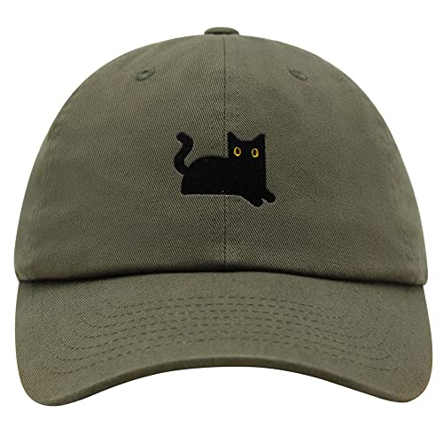 JPAK Schwarze Katze, Premium-Baseballkappe, bestickt, Baumwolle, Katzen-Mama, Olivgrün, Einheitsgröße von JPAK