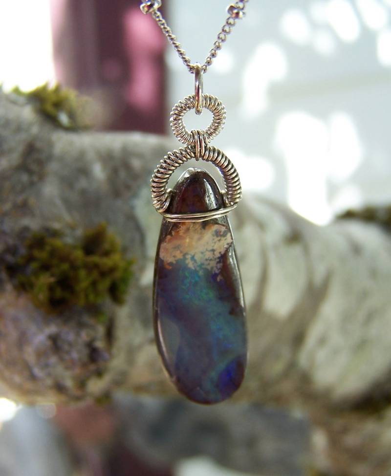 Boulder Opal Sterling Silber Wickelkette. Roher Anhänger Boulder Opal Sterling Silber Wickelkette. Roher Anhänger von JPGemJewels