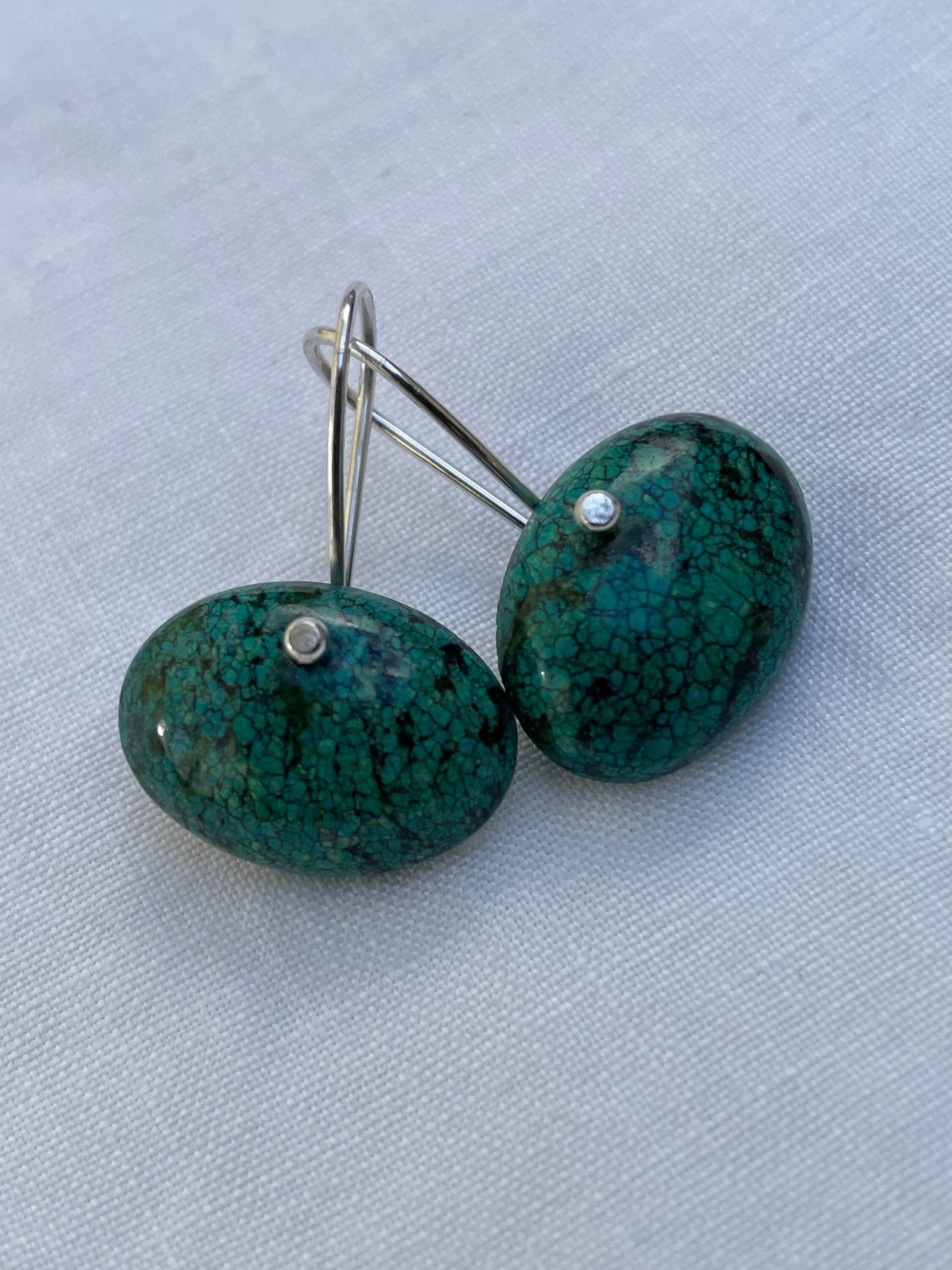 Chrysokoll Glatt Oval, Sterling Silber Ohrhaken, Ohrringe Chrysokoll Glatt Oval, Sterling Silber Ohrhaken, Ohrringe von JPGemJewels