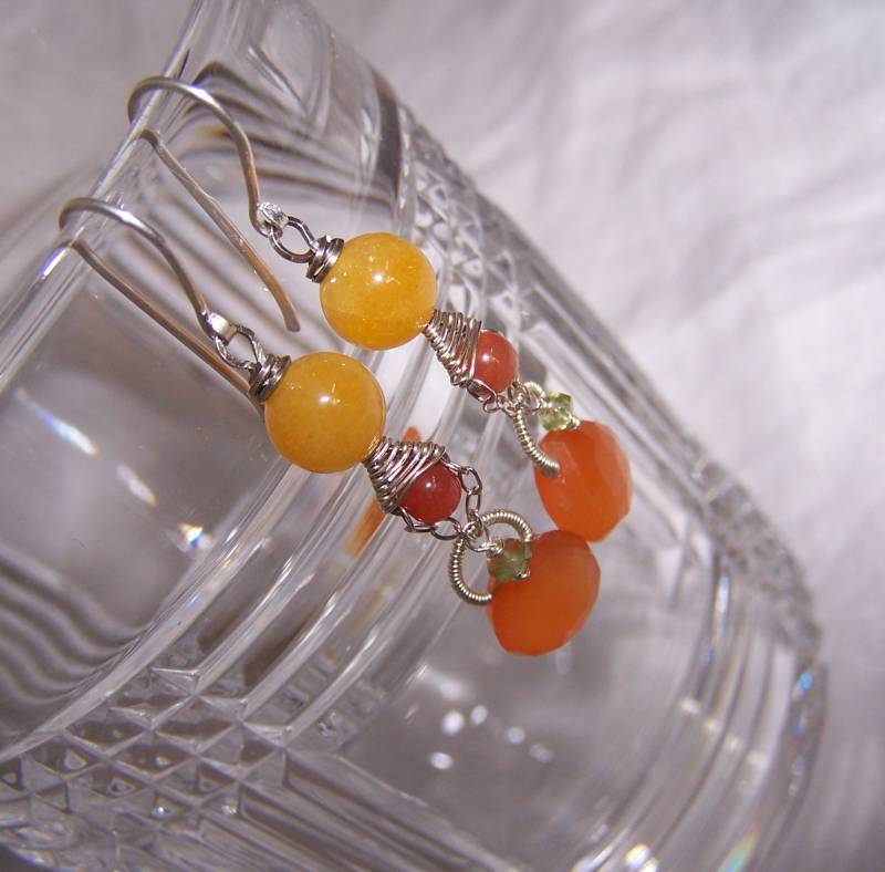 Gelber Aragonit, Korbgeflecht-Achat, Karneol Briolette-sterlingsilber Kettenohrhänger Gelber Aragonit, Korbgeflecht-Achat, Karneol Briolette-sterlingsilber Kettenohrhänger von JPGemJewels