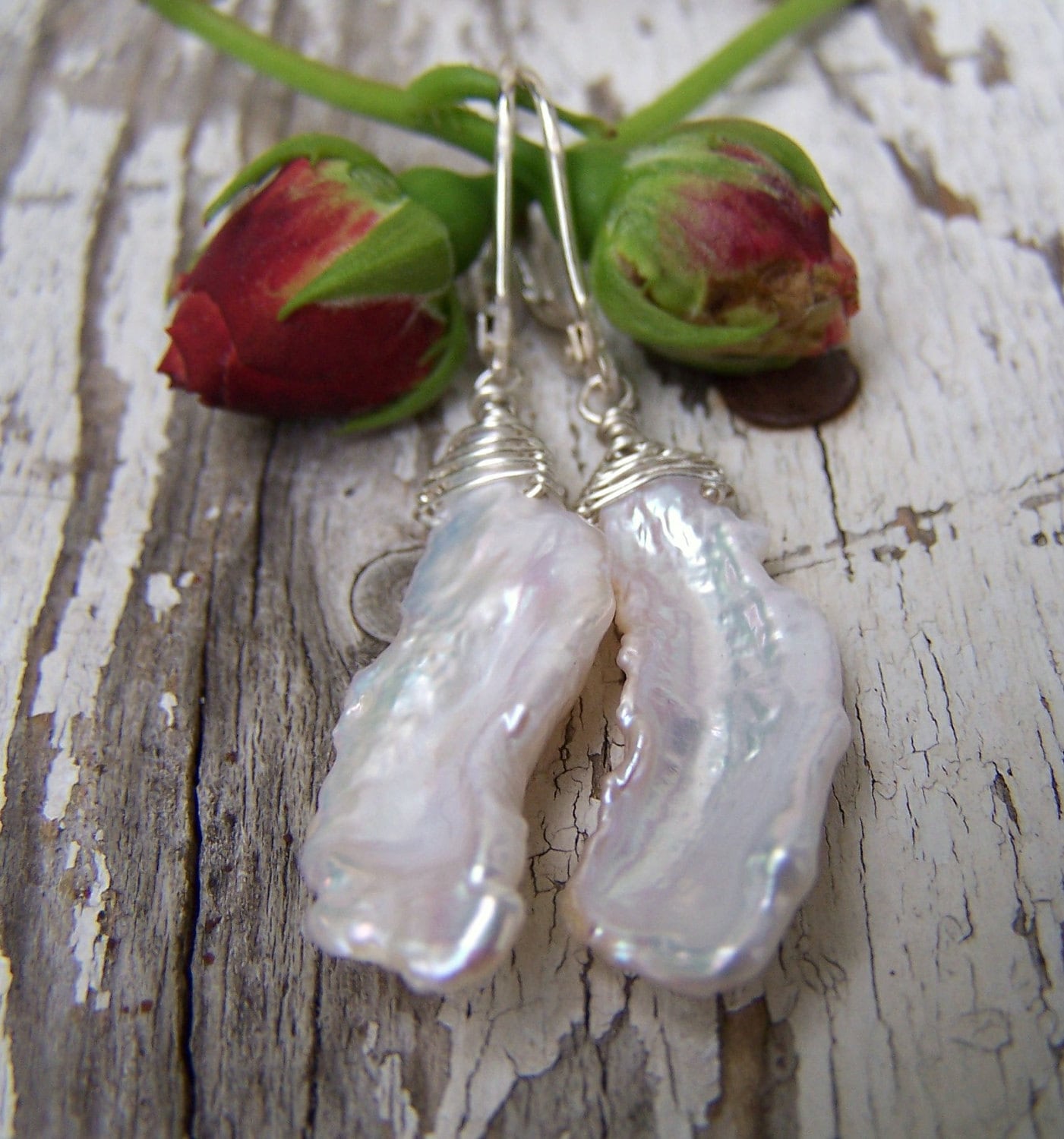 Keshi Blütenblatt Perle, Sterling Silber Gewickelt, Brisur von JPGemJewels