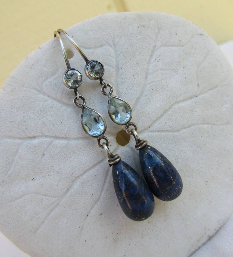 Lapis Lazuli Tropfen, Schweizer Blautopas Sterling Silber Ohrringe Lapis Lazuli Tropfen, Schweizer Blautopas Sterling Silber Ohrringe von JPGemJewels