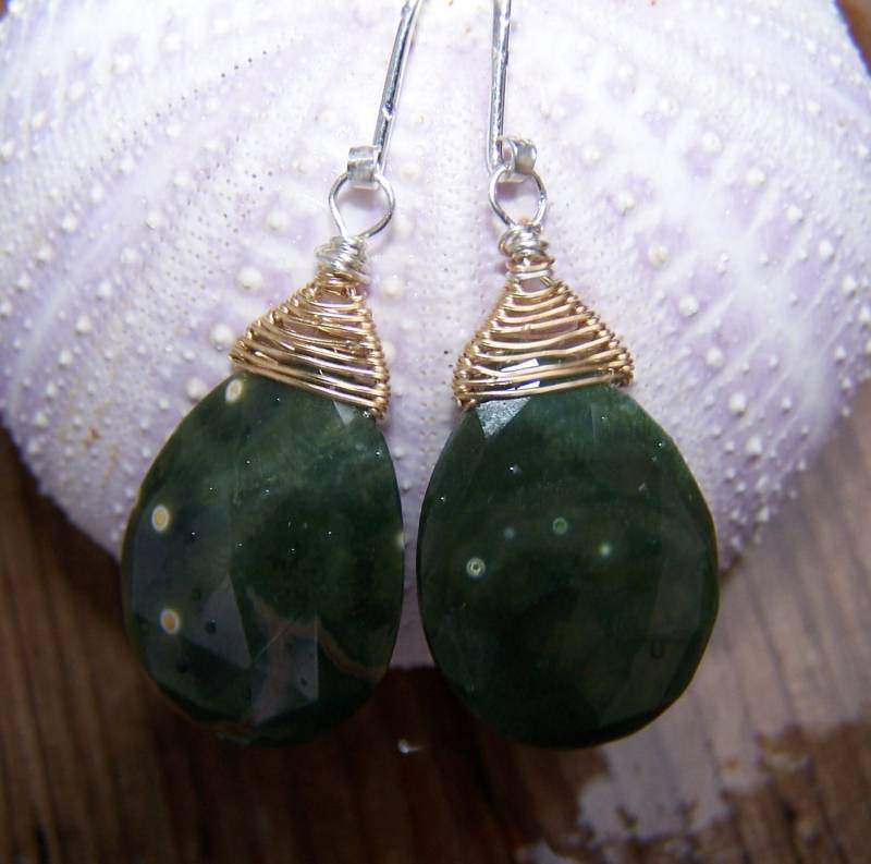 Ozean Jaspis, Facettierte Briolette, 14K Gold Gefüllte Gewebte Anhängerschlaufe, Sterling Silber Ohrhaken, Ohrringe Ozean Jaspis, Facettierte Briolette, 14K Gold Gefüllte Gewebte Anhängerschlaufe, Sterling Silber Ohrhaken, Ohrringe von JPGemJewels