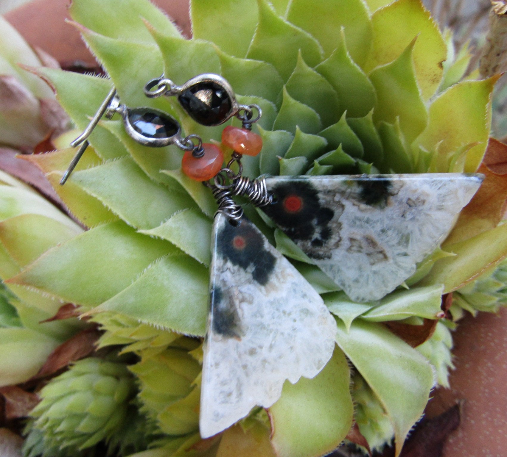 Ozean Jaspis Druzy Sterling Silber Ohrringe Mahagoni Opal, Schwarzer Turmalin Ozean Jaspis Druzy Sterling Silber Ohrringe Mahagoni Opal, Schwarzer Turmalin von JPGemJewels