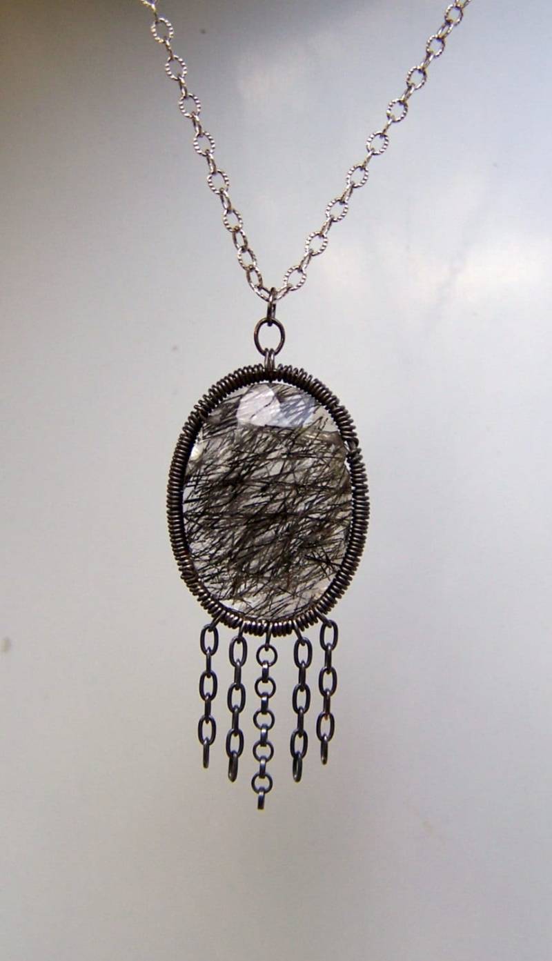 Rutilierte Schwarze Turmalin Quarz Halskette Rutilierte Schwarze Turmalin Quarz Halskette von JPGemJewels