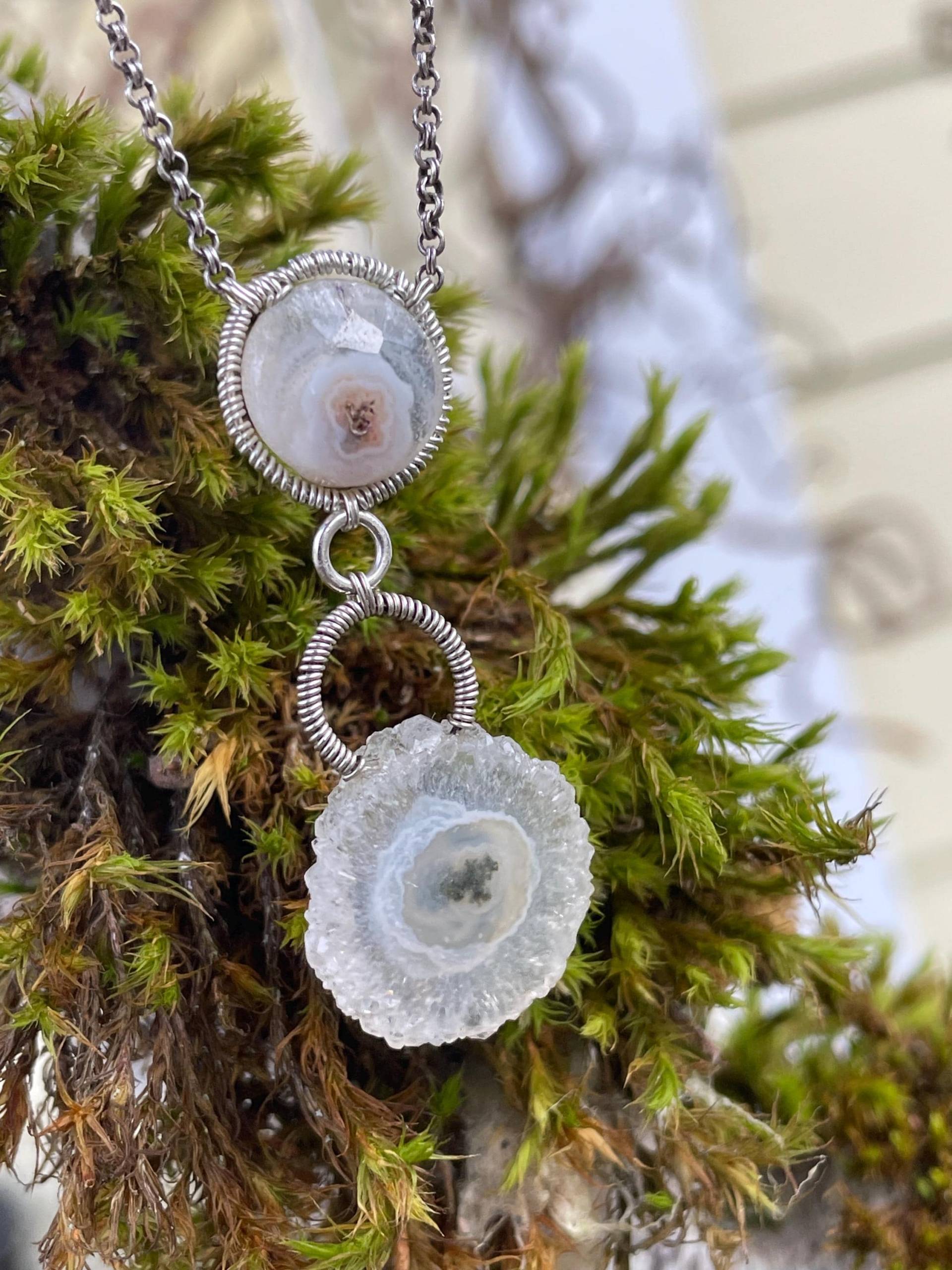 Solar Quarz Druzy, Doppel-Glieder Oxidierte Sterling Silber Halskette Solar Quarz Druzy, Doppel-Glieder Oxidierte Sterling Silber Halskette von JPGemJewels