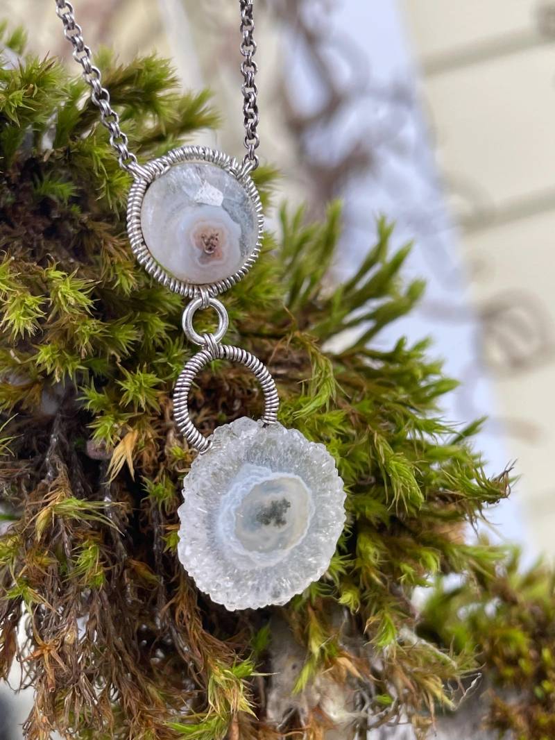 Solar Quarz Druzy, Doppel-Glieder Oxidierte Sterling Silber Halskette von JPGemJewels