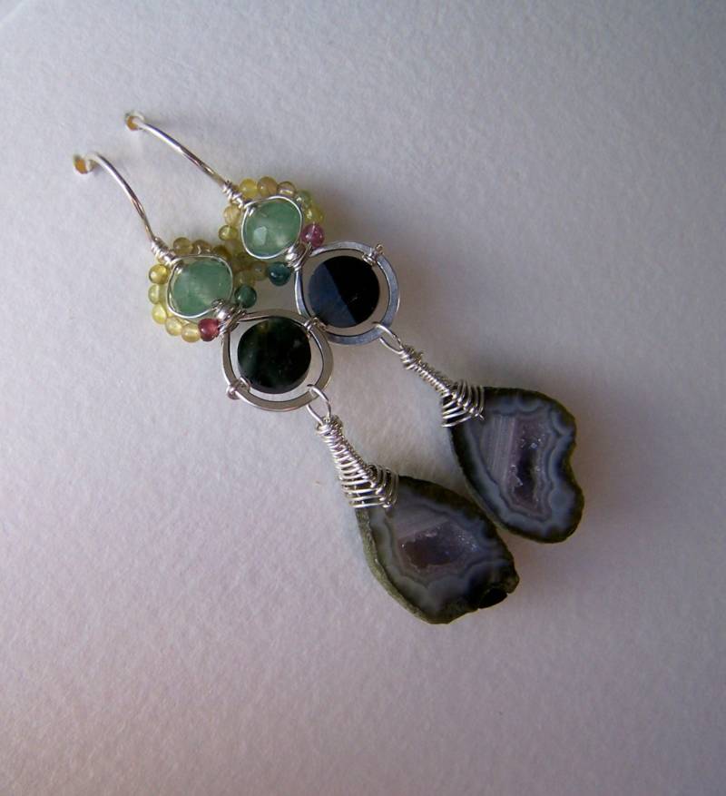 Tabasco Geode, Turmalin Rondelle, Grüner Adventurin, Sterling Silber Ohrhaken von JPGemJewels