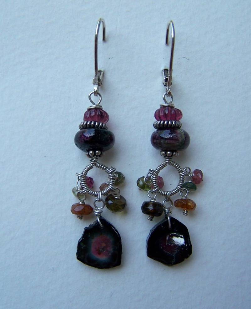 Wassermelone Turmalin Scheibe, 925 Sterling Silber Wickeln, Geschnitzte Melone, Brisur Ohrringe Wassermelone Turmalin Scheibe, 925 Sterling Silber Wickeln, Geschnitzte Melone, Brisur Ohrringe von JPGemJewels