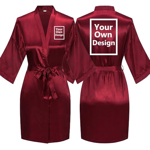 Damen Braut Bademantel mit Wunschtext Frauen personalisiert Robe Kimono Geschenk mit eigenem Bild Personalisierter Fotogeschenk vorne/hinten Pajama für Hochzeit、Poolparty und Pyjamaparty NT02C von JPHCHSC