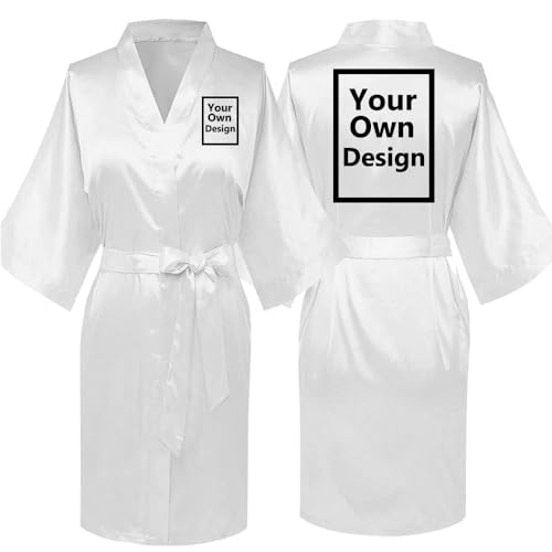 Damen Braut Bademantel mit Wunschtext Frauen personalisiert Robe Kimono Geschenk mit eigenem Bild Personalisierter Fotogeschenk vorne/hinten Pajama für Hochzeit、Poolparty und Pyjamaparty NT02C von JPHCHSC